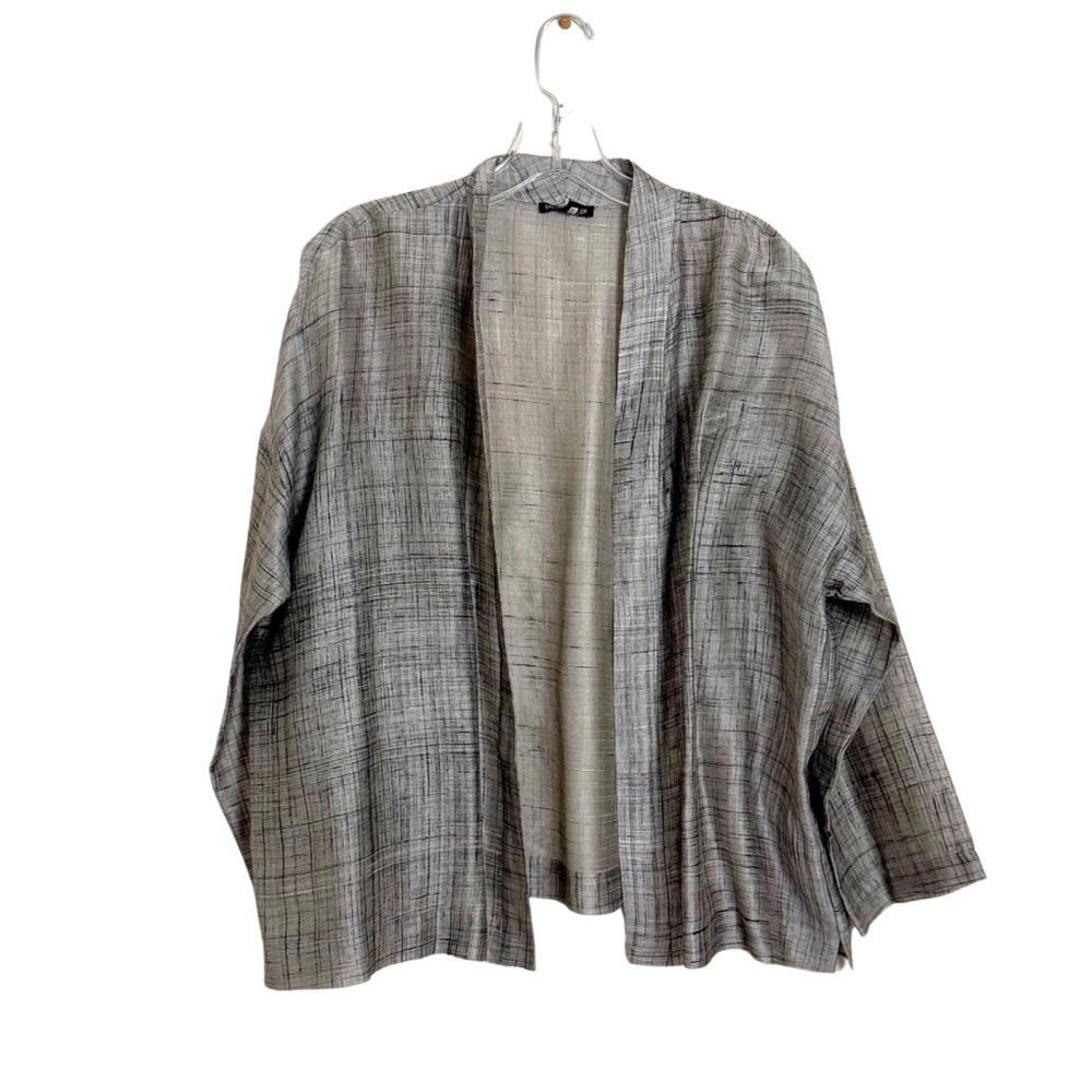 Eileen Fisher Silk Cotton Silver Hand‎ Painted Sheer Short Kimono Size Large